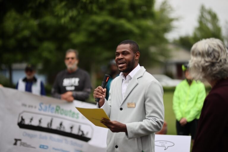 Daniel Appiah Gyekye at the Safe Transportation for All press conference in Eugene