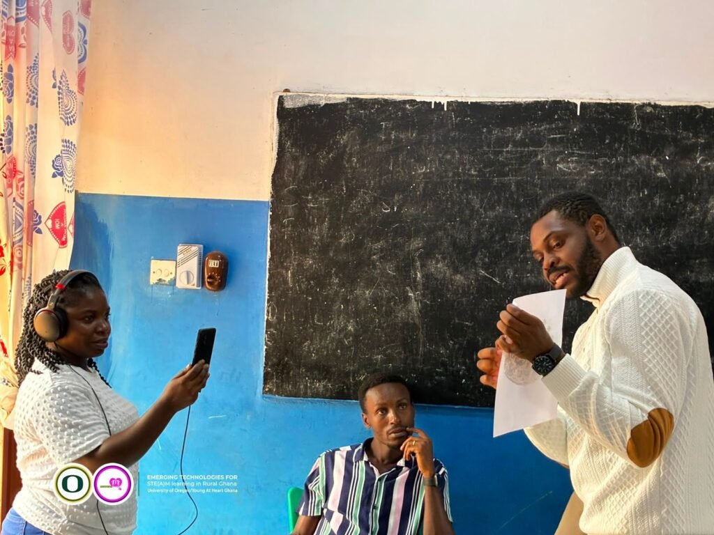 A teacher being interviewed during the teacher professional development workshop in Krutiase, Ghana